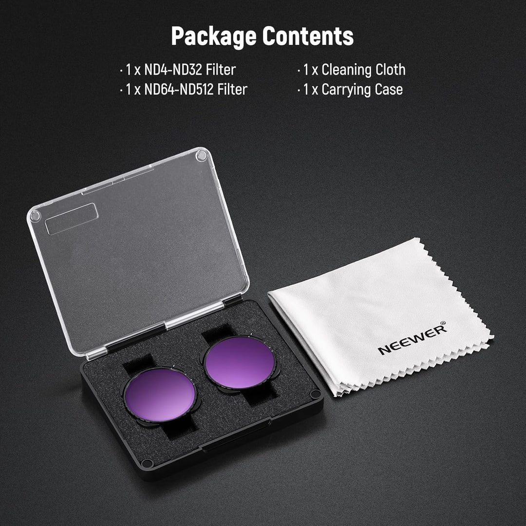 NEEWER Variabler ND4-32 und ND64-512 Filter Set, 2er Pack, 2-5 und 6-9 Stops Graufilter Zubehör, opt