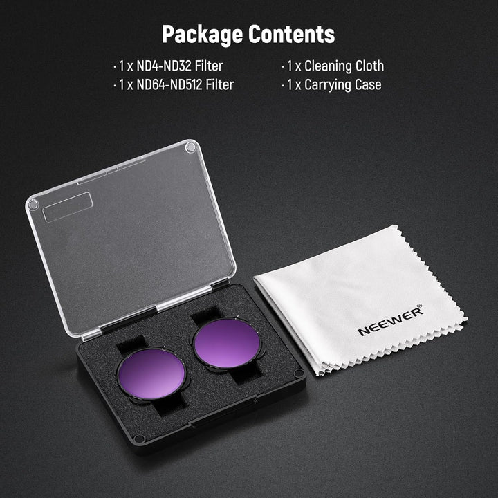 NEEWER Variabler ND4-32 und ND64-512 Filter Set, 2er Pack, 2-5 und 6-9 Stops Graufilter Zubehör, opt