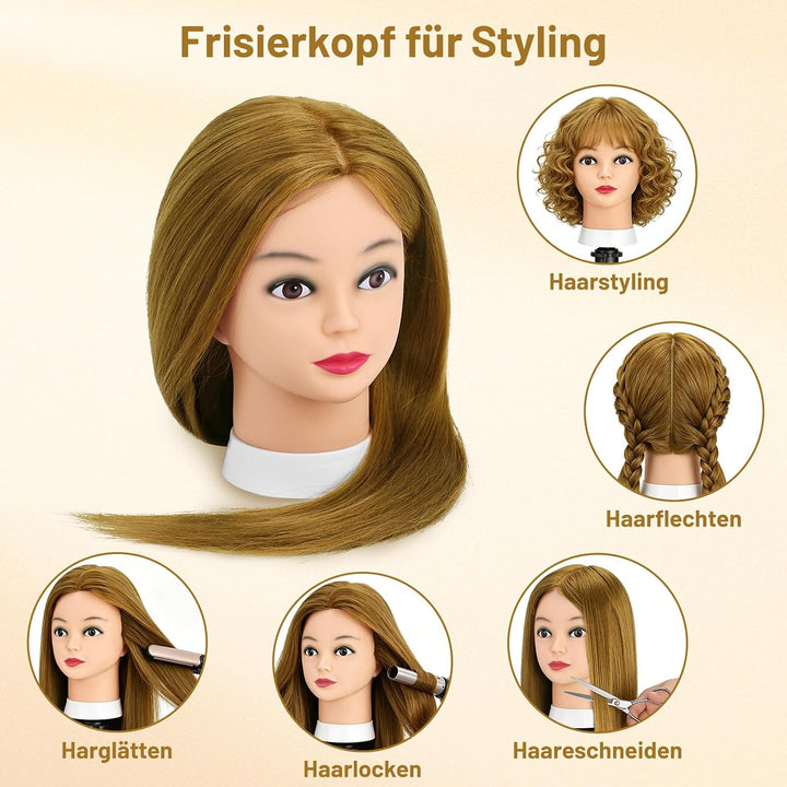 TwoWin Friseurkopf mit Haaren, 26 Zoll (66 cm) 80% Echthaar Mannequin Kopf, Trainingskopf für Stylin