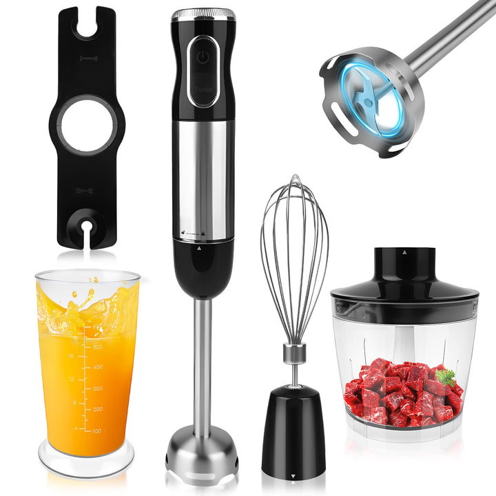Dreamhigh® 4-in-1 Elektrische Stabmixer Set, 1000W Purierstab mit 12 Geschwindigkeiten & TURBO, inkl