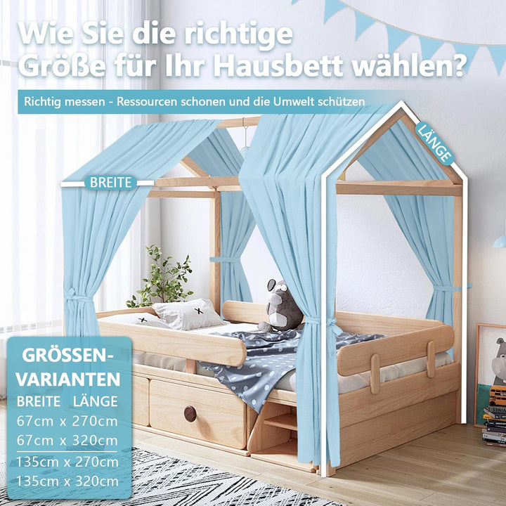 Alishomtll Hausbett Himmel Deko Set, 2 Betthimmel Hausbett aus 100% Baumwolle Musselin, 1 Wimpelkett