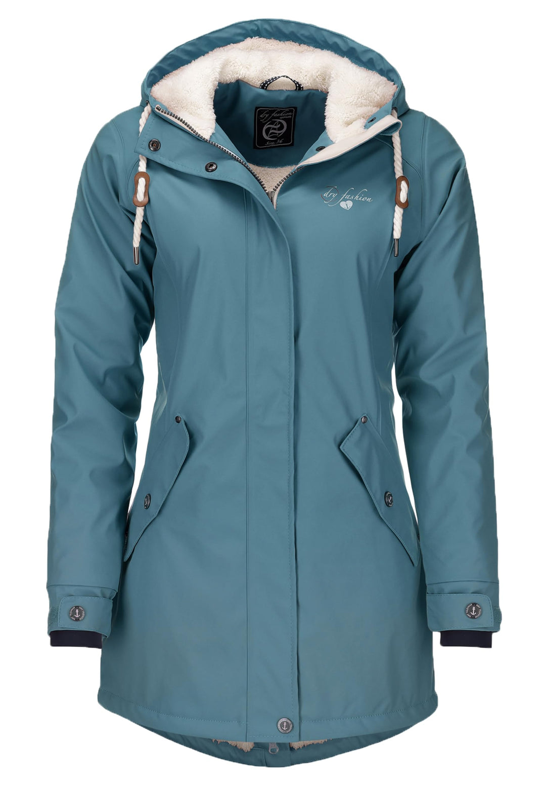 Dry Fashion Damen Regenmantel Malmö - Frauen Regenjacke Jacke mit Kapuze Lang Winddicht Wasserdicht