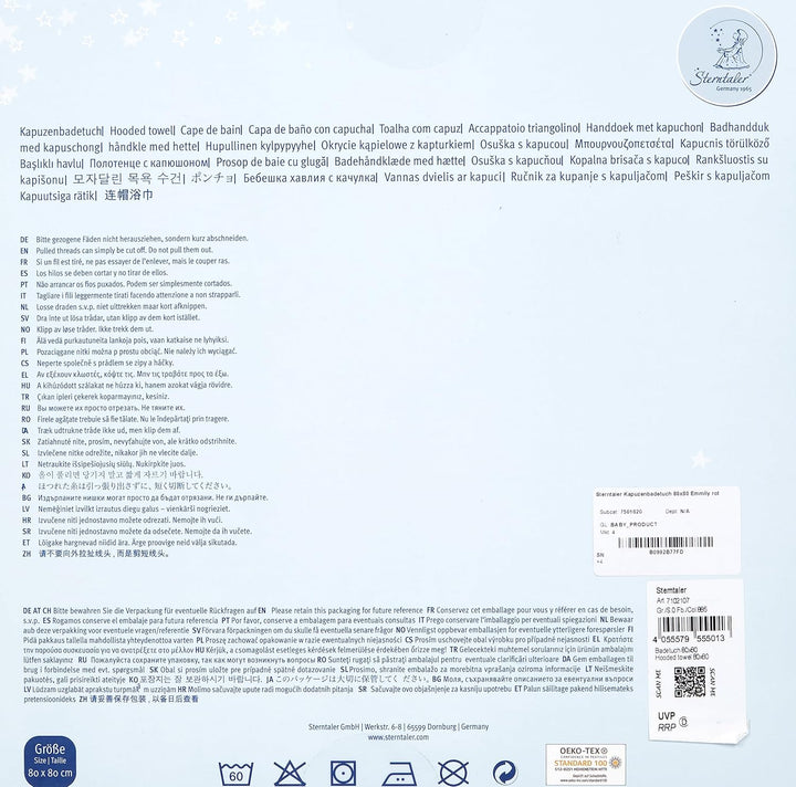 Sterntaler Kapuzenbadetuch 80x80 Emmily rot Badetuch Emmily, Badetuch Emmily