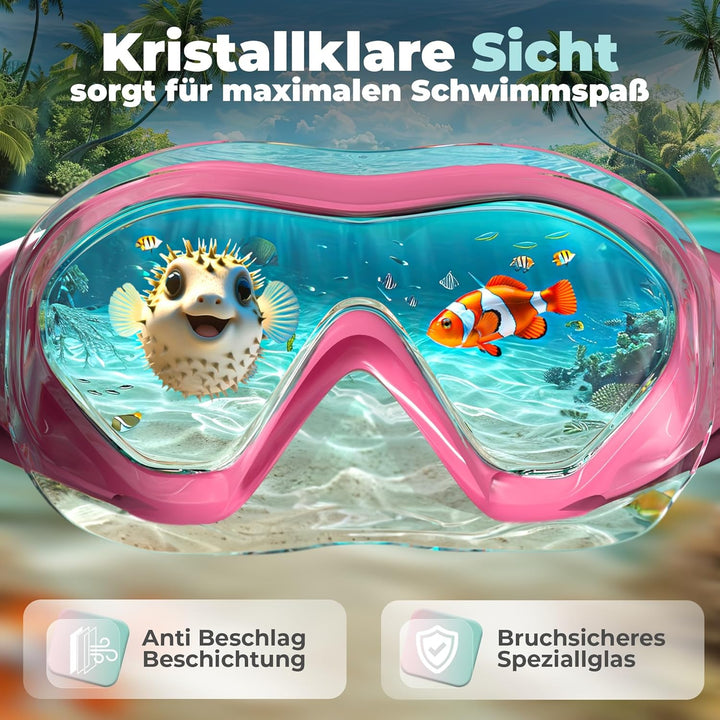 KIDVERSE Taucherbrille Kinder mit Nase - CE & Dermatest geprüfte Kinder Taucherbrille mit Stoffband