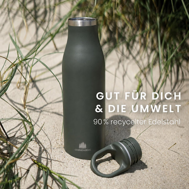 Groenenberg Trinkflasche Edelstahl 500ml oder 750ml | 100% Auslaufsicher | Thermosflasche Kohlensäur