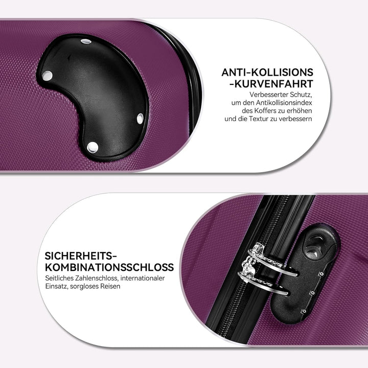 BEIBYE- Hartschalenkoffer Koffer Trolley Rollkoffer Reisekoffer Zahlenschloss 4 Zwilings-Rollen (Vio