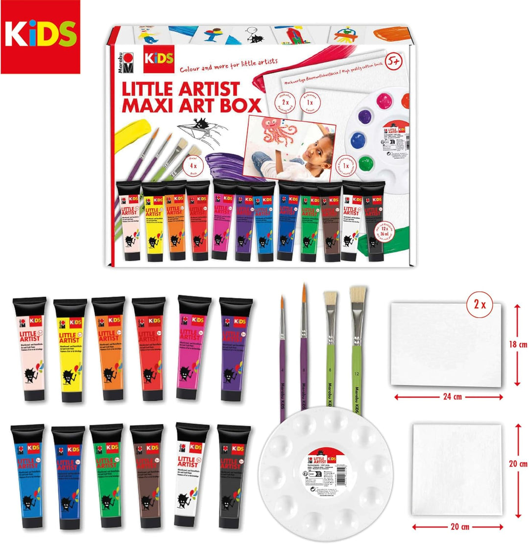 Marabu KiDS Little Artist Maxi Art Box, Mal- und Bastelbox für Kinder ab 5 Jahren, inkl. 12 x 36 ml