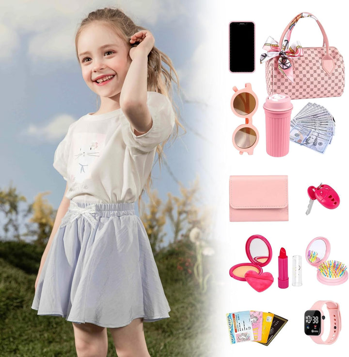 Mädchen Handtasche Spielhandtasche Für Kinder Mit Zubehör , Falsches Make-up Spielzeug Mit Handy, Uh