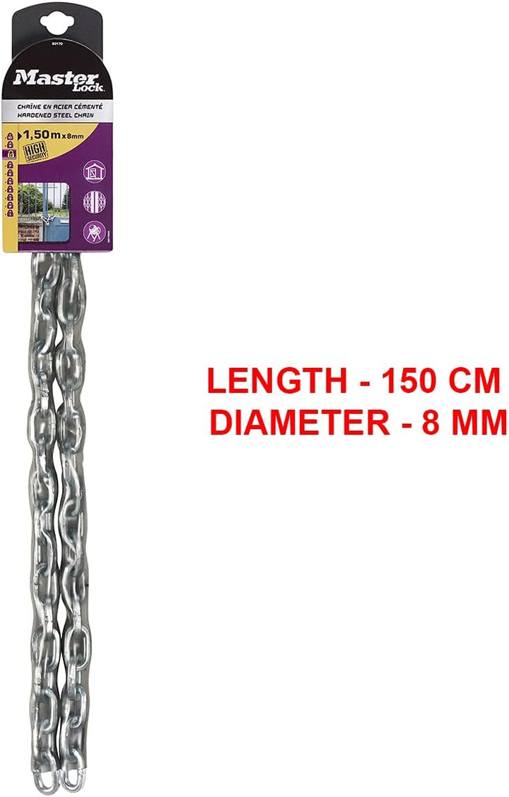 Master Lock 8017EURD Kette aus gehärtetem Stahl, 150 cm x 0,8 cm 1,5 m, 1,5 m