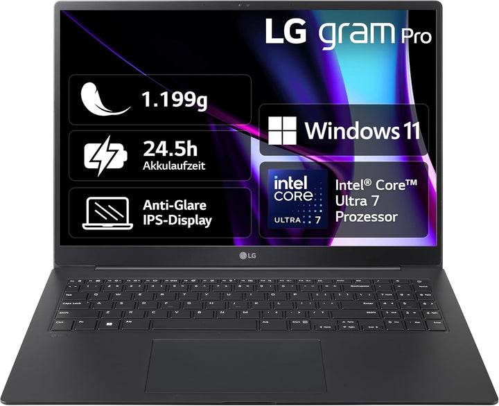 2024 LG gram Pro 16 Zoll Notebook - 1199g Intel Core Ultra7 Laptop (16GB RAM, 1TB Dual SSD, 24,5h Ak