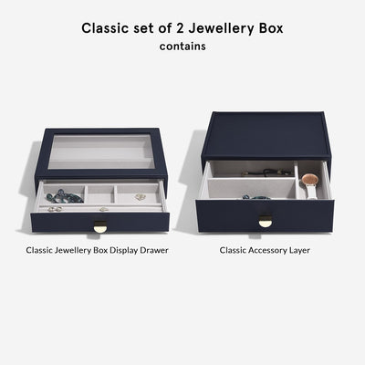 Stackers Navy Pebble Classic Jewellery Box - Set of 2 (with Drawers), Navy