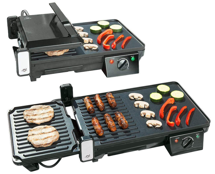 Rosenstein & Söhne Grill: Elektrischer 2in1-Tischgrill mit Kontaktgrill, Grillplatte, 2.000 Watt (El