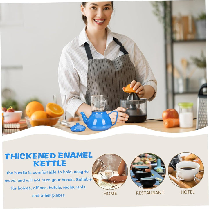 DOITOOL Türkische Teekanne Teapot Vintage Kochkessel Emaille Teekessel 1000ml Teebereiter Retro Wass