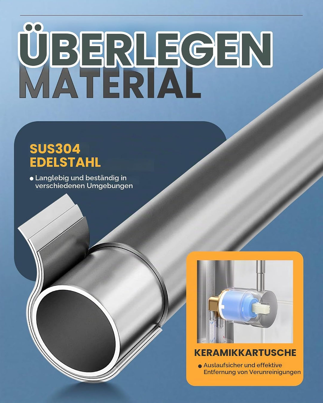 Wasserhahn Küche, Küchenarmatur Ausziebar mit Brause, Hochdruck Wasserfall Spültischarmatur 360° Dre