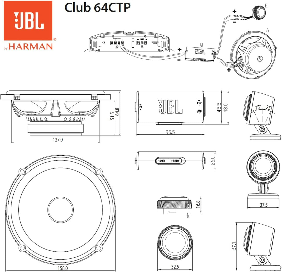 JBL Club Gen3 64CTP 6.5'' (16cm) Lautsprecher Compo-Satz, Schwarz