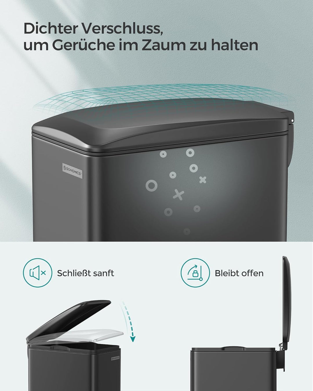 SONGMICS Mülleimer Küche, 48 Liter, schmal, Abfalleimer, Tretmülleimer für enge Räume, Küchenmülleim