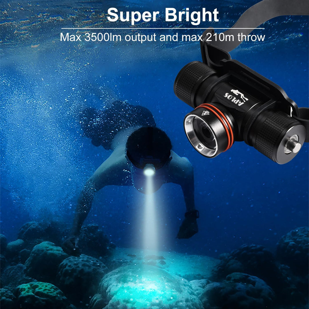 APLOS H800 Wiederaufladbare Taucher Stirnlampe - 3500 Lumen Unterwasser IPX8 Wasserdichte Tauchen St