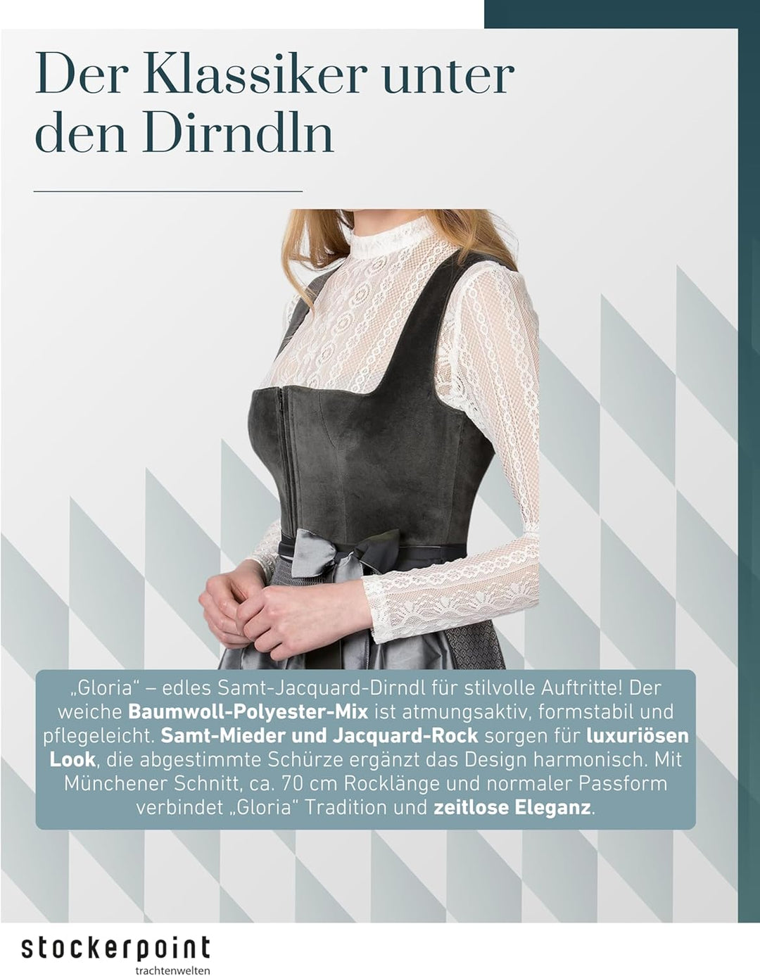 Stockerpoint Damen Dirndl Gloria Kleid für besondere Anlässe 42 Graphit, 42 Graphit