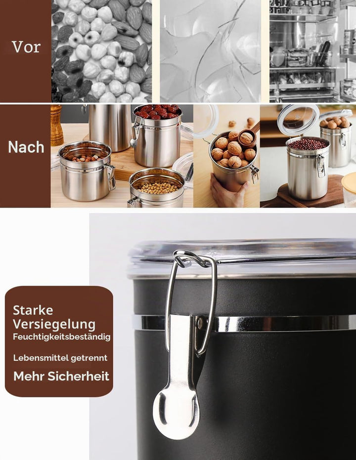 Kaffeedose Luftdicht mit Deckel Kaffeebohnen Behälter für Kaffeepulver Bohnen Tee Mehl Müsli Zucker,