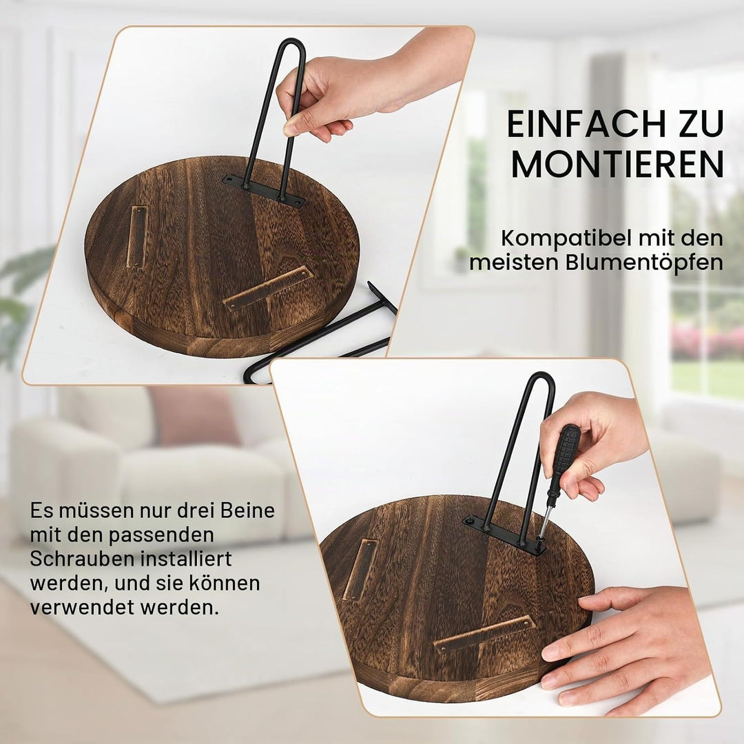Pflanzenständer Holz, Blumenständer Holz Rund, Hohe Belastung Blumenhocker mit 3 Beinen, Pflanzenhoc