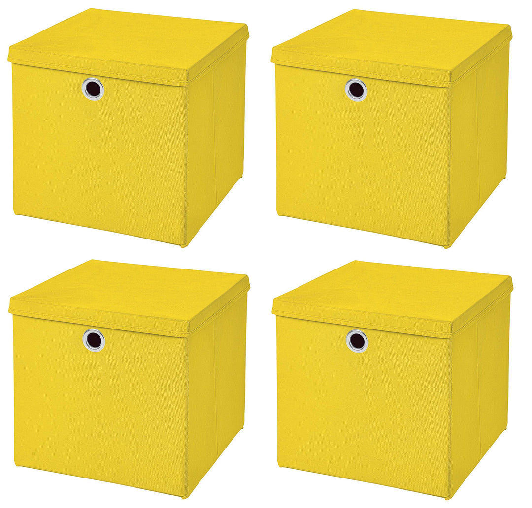 StickandShine 4er Set Gelb Faltbox 28 x 28 x 28 cm Aufbewahrungsbox faltbar mit Deckel, Gelb