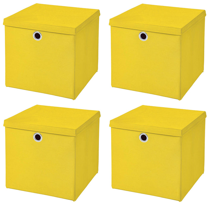 StickandShine 4er Set Gelb Faltbox 28 x 28 x 28 cm Aufbewahrungsbox faltbar mit Deckel, Gelb