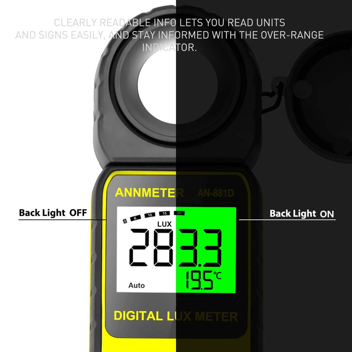 Digitaler Lux/Fusskerzen-Lichtmesser, AIOMEST Illuminance Lumen Tester 0,01~400.000 Lux, Handheld Lu