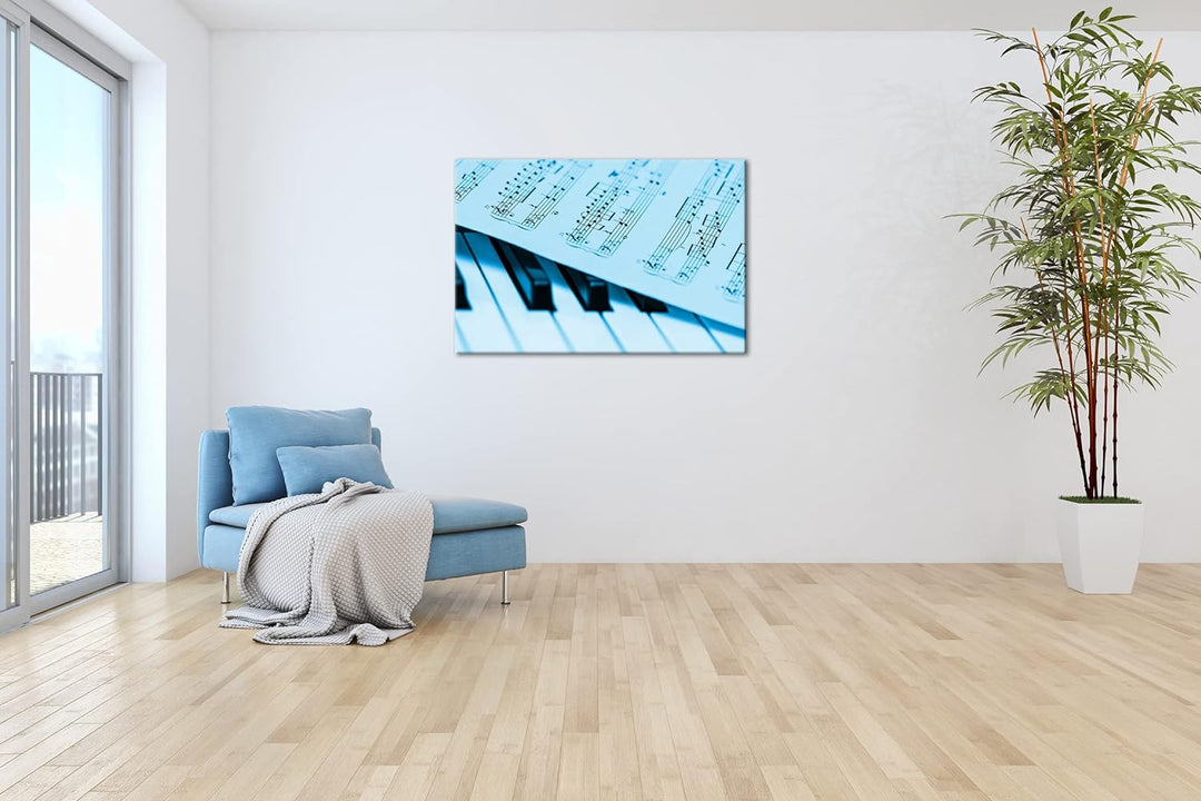 deyoli Harmonisches Klavier Format 80x60 Effekt: Monocrome Blau als Leinwandbild, Motiv fertig gerah