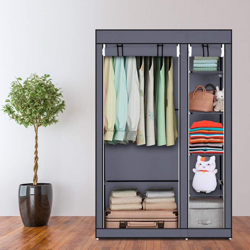 LEADZM Kleiderschrank, Stoffschrank, Garderobe Faltschrank mit Kleiderstange und Ablagen, Stabiler S