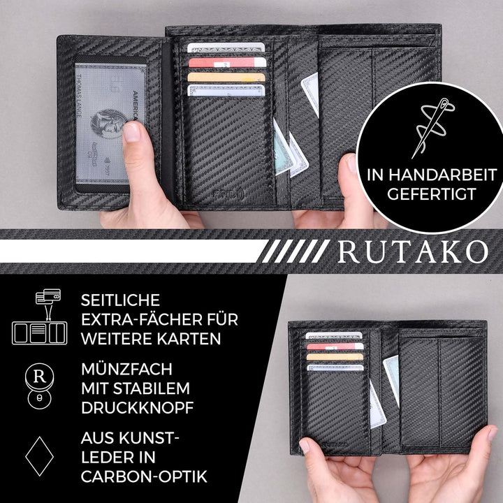 RUTAKO® Leder Geldbörse Herren mit RFID Schutz I Portemonnaie Gross mit Münzfach I 12 Fächer I Echtl