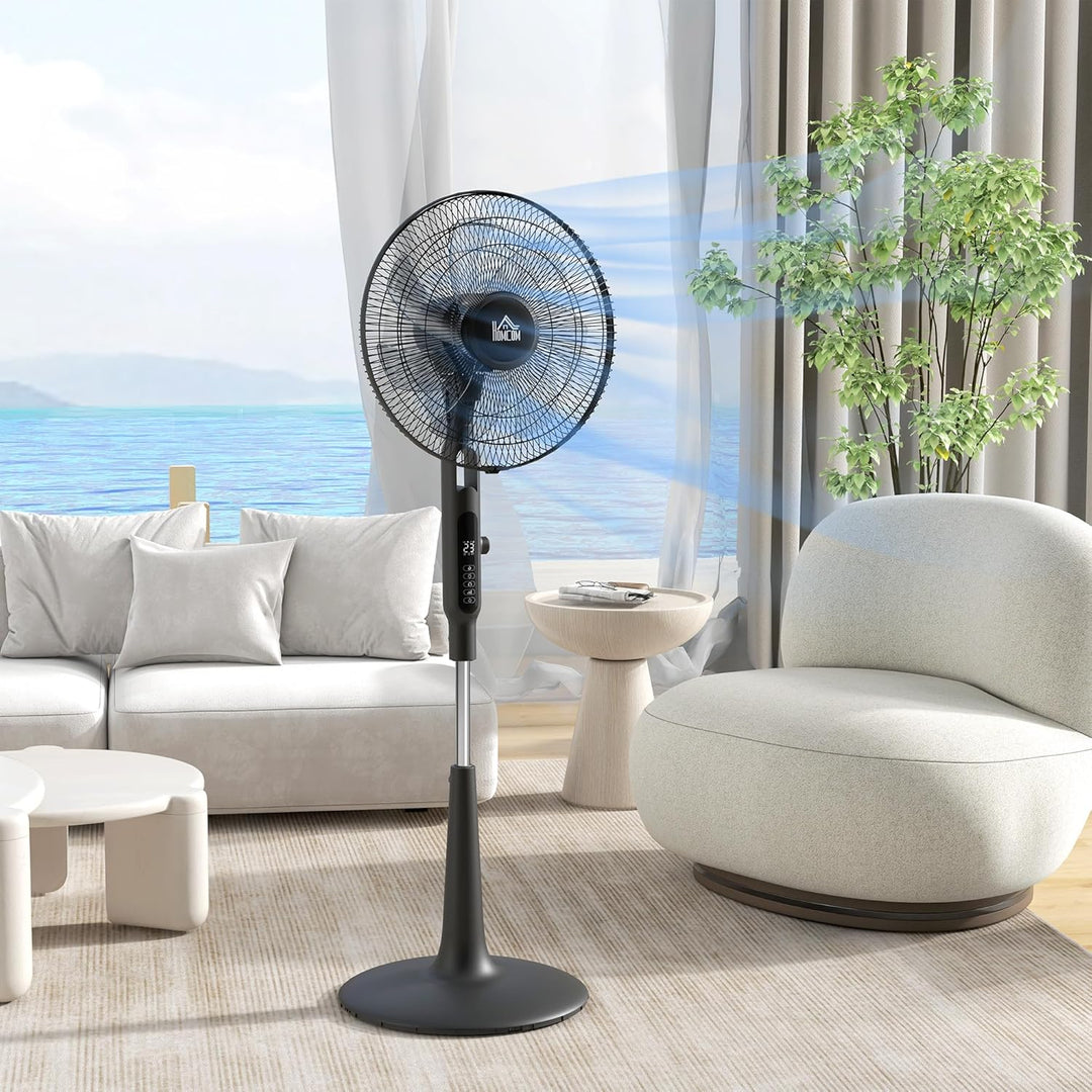 HOMCOM Standventilator leise mit Fernbedienung, LED-Anzeige, Höhenverstellbar Ventilator mit 3 Modi,