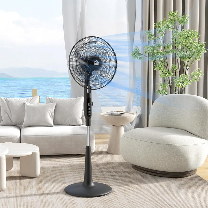 HOMCOM Standventilator leise mit Fernbedienung, LED-Anzeige, Höhenverstellbar Ventilator mit 3 Modi,
