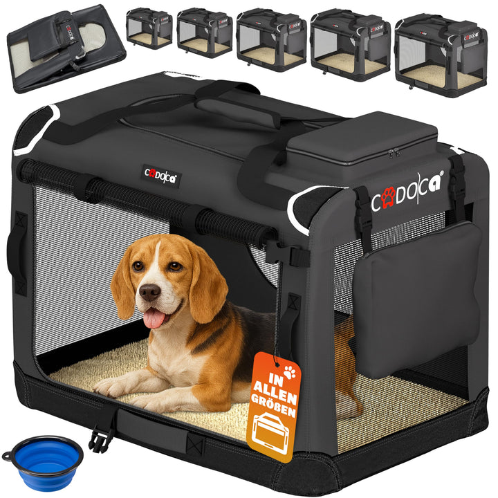 CADOCA® Hundebox faltbar Transportbox L 70x52x50cm robust atmungsaktiv Transporttasche Auto Rückbank
