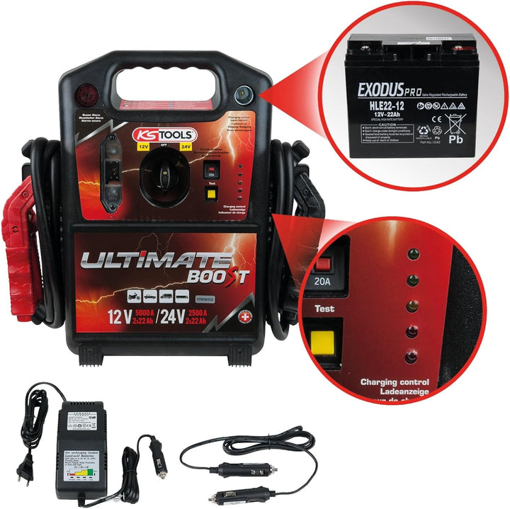KS Tools 550.1820 12 V + 24 V Batterie-Booster, mobiles Starthilfegerät 1700 A