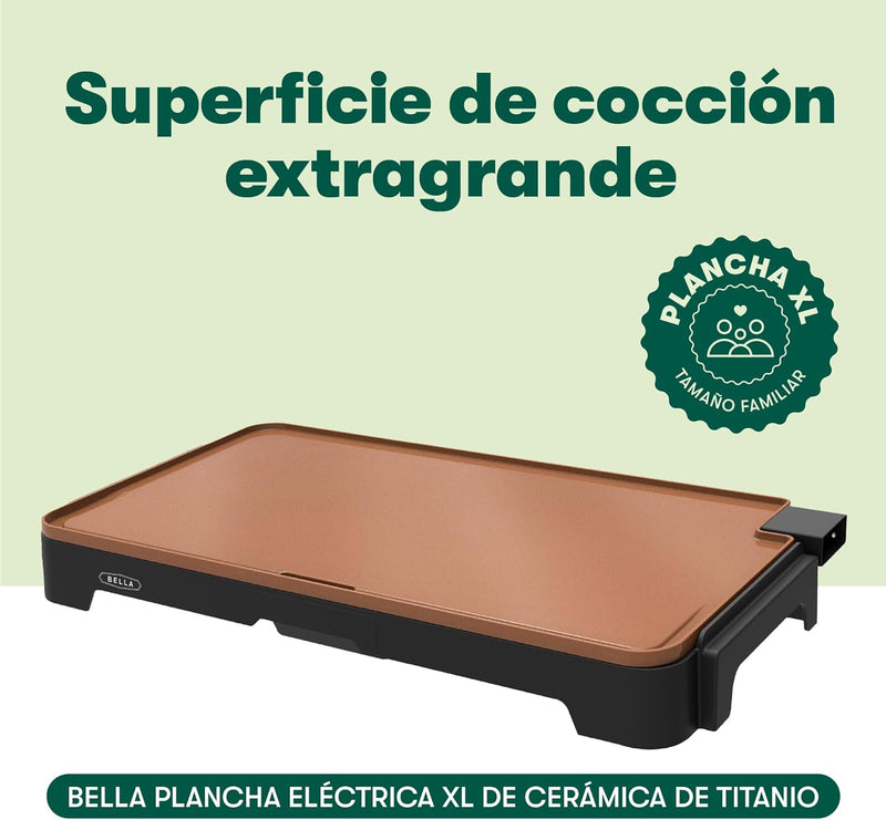 BELLA XL Electric Ceramic Titanium Griddle, Make 10 Eggs At Once, Healthy-Eco Non-stick Coating, Has