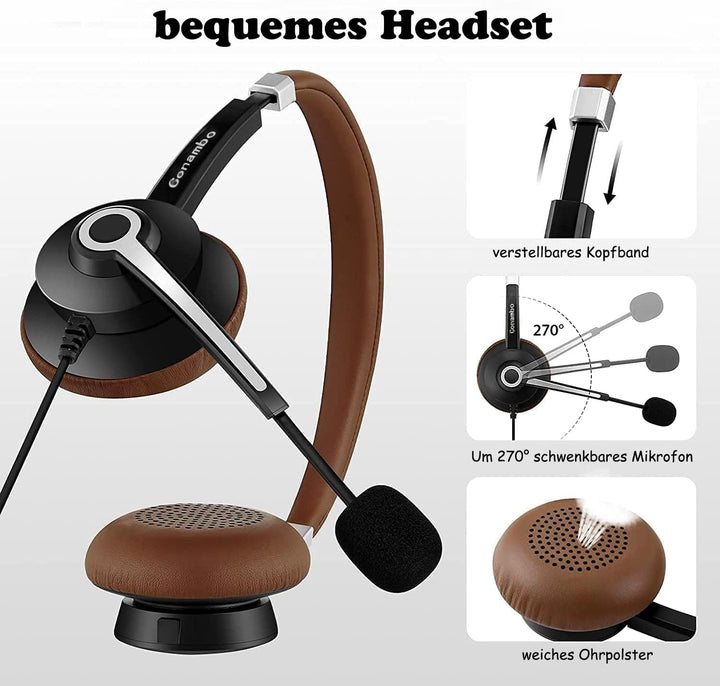 USB Headset mit Mikrofon, Geräuschunterdrückung, Stereoklang, Lautstärkeregelung, 3,5 mm/USB-A/USB-C