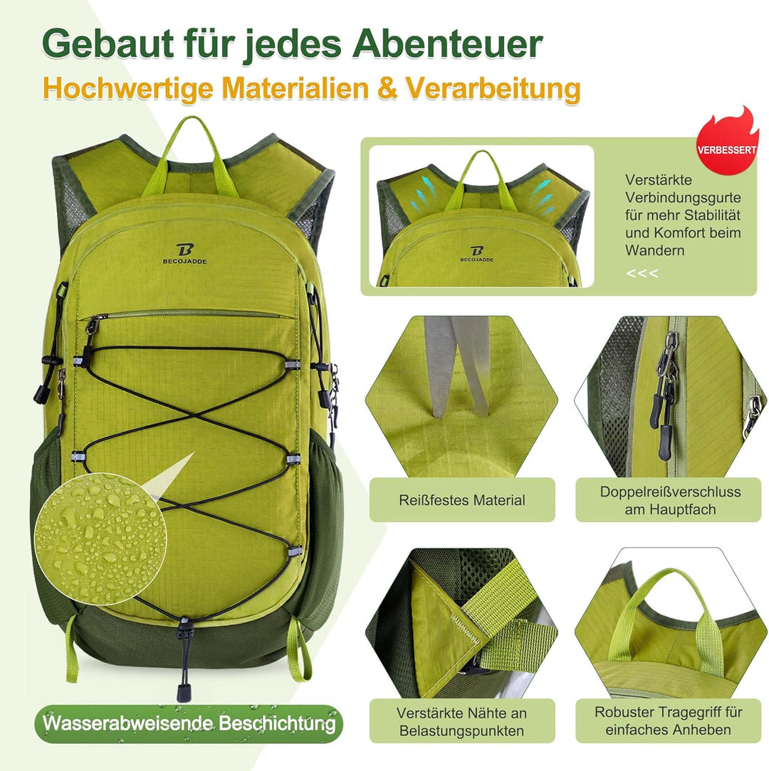 BECOJADDE 20L Kleiner Wanderrucksack Tagesrucksack Herren Damen Leichter Faltbarer Rucksack mit Brus