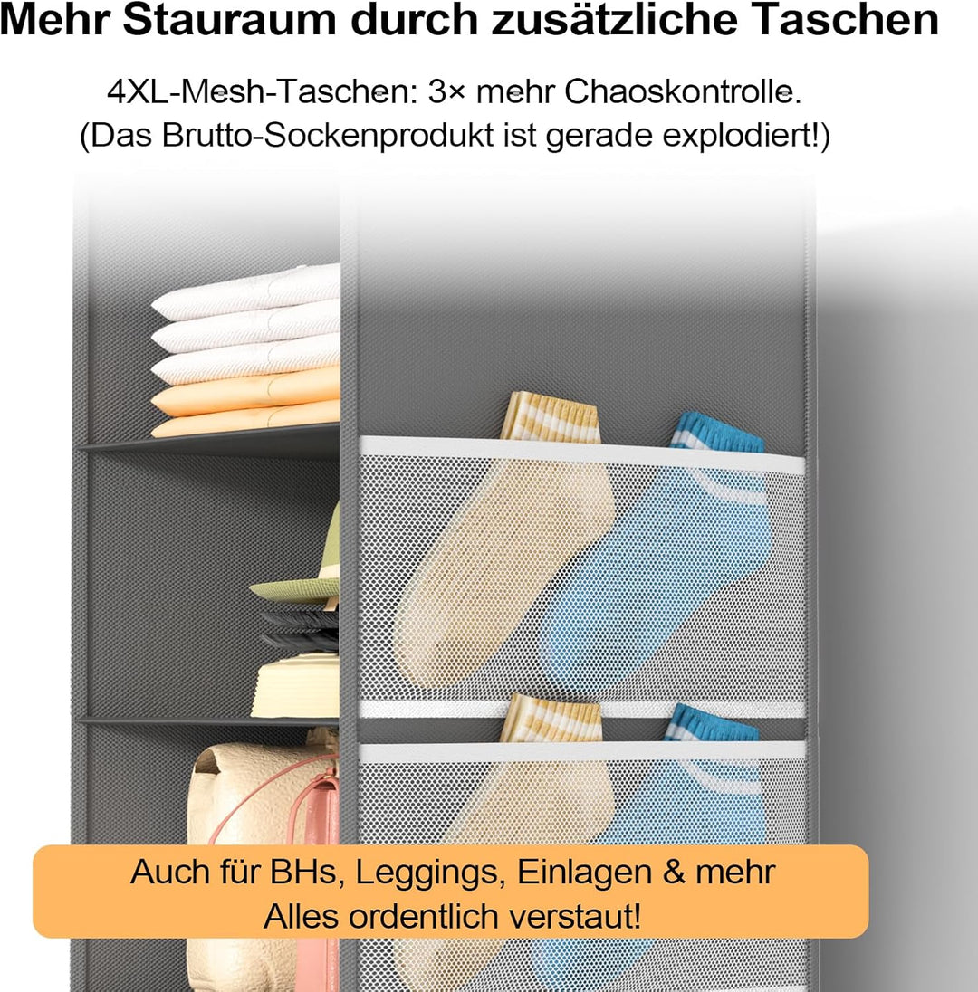 Extra Tiefer Hängeorganizer Schrank | Kleiderschrank Organizer mit 5 Fächern | Mesh-Taschen | Stabil