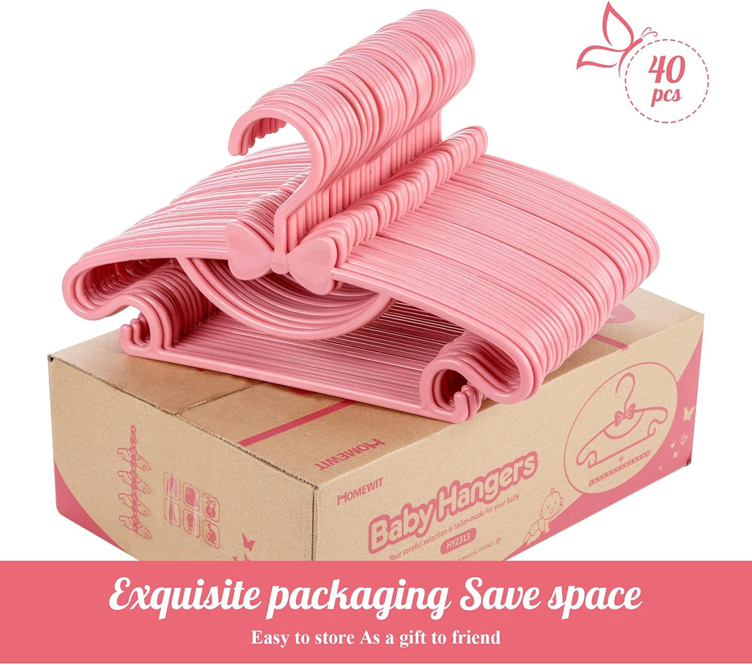 Baby Kleiderbügel Rosa, 40 Stück Babykleiderbügel Set mit Süssen Bögen, rutschfest Kinderkleiderbüge