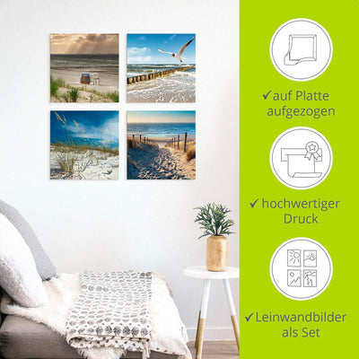 ARTLAND Leinwandbilder auf Holz Wandbild Bild Set 4 teilig je 30x30 cm Quadratisch Landschaft Strand