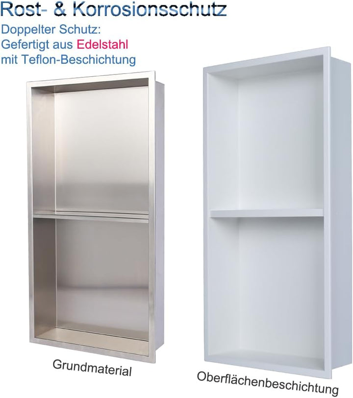 Edelstahl Einbaunische Wandnische für Dusche，Integrierte Fliesenlose Duschablage aus Rostfreiem Edel