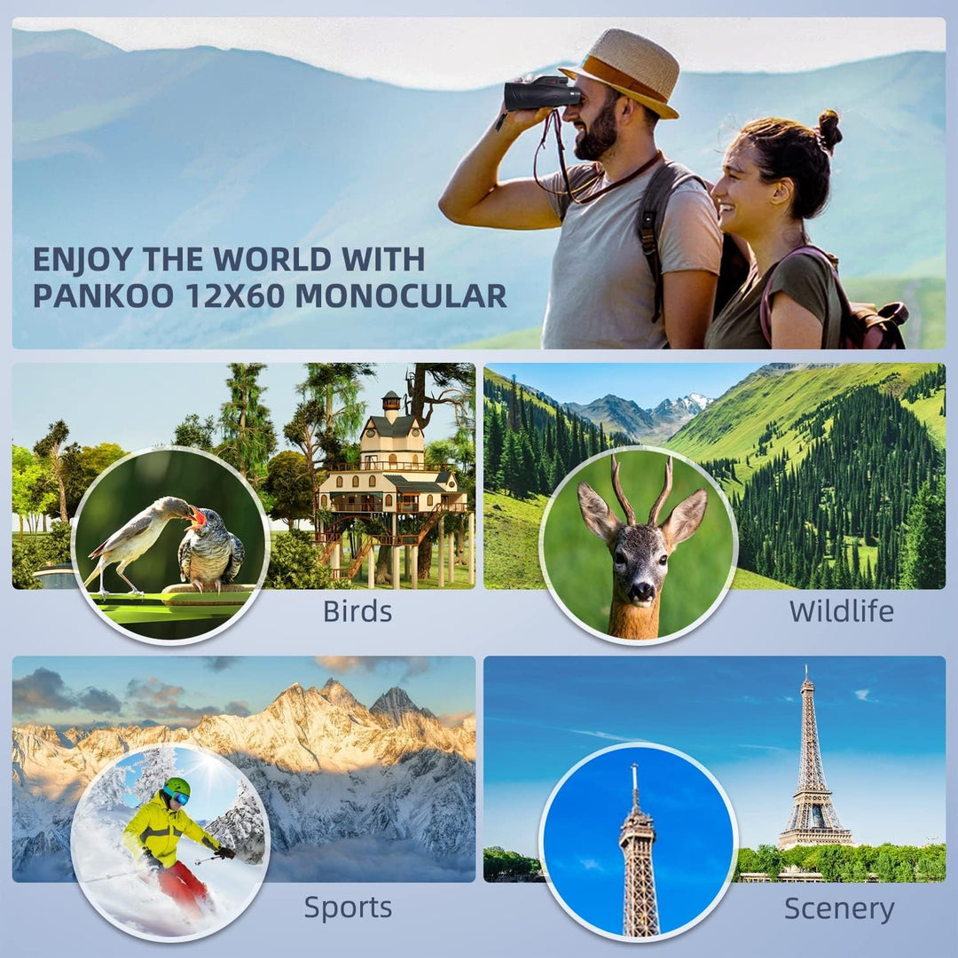 Pankoo 12 x 60 Monokularteleskop High Powered mit Smartphone Adapter Stativ und tragbarer Tasche, gr