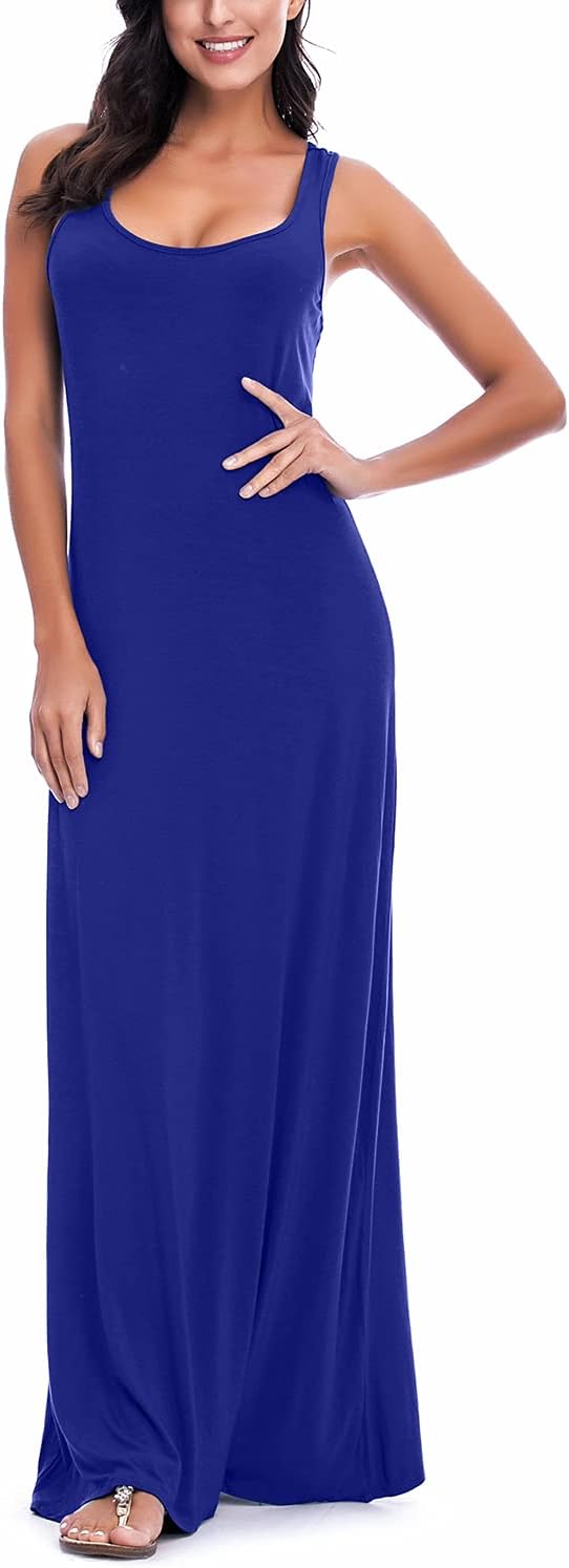 EXCHIC Damen Sommer Leichte Ärmellos Strand Maxi Kleid Elegant Elastisch Tunika Lang Kleider L König
