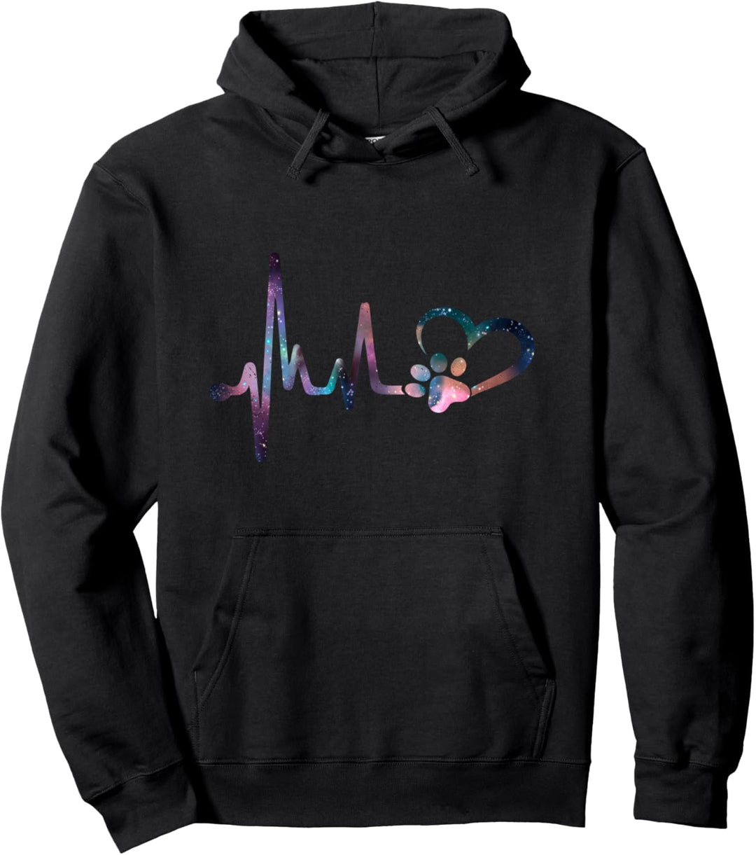 Herzschlag Hunde Pfoten Frequenz Hundeliebe Herz Galaxie Pullover Hoodie