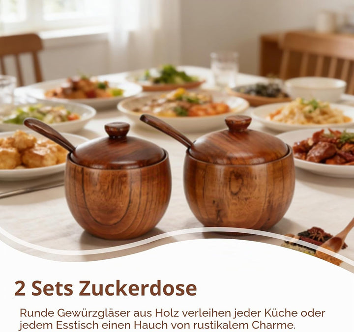 Cyrank 2 Set Salz- und Pfefferbox, Salzbehälter aus Holz mit Deckel und Löffel Japanische Gewürzbehä