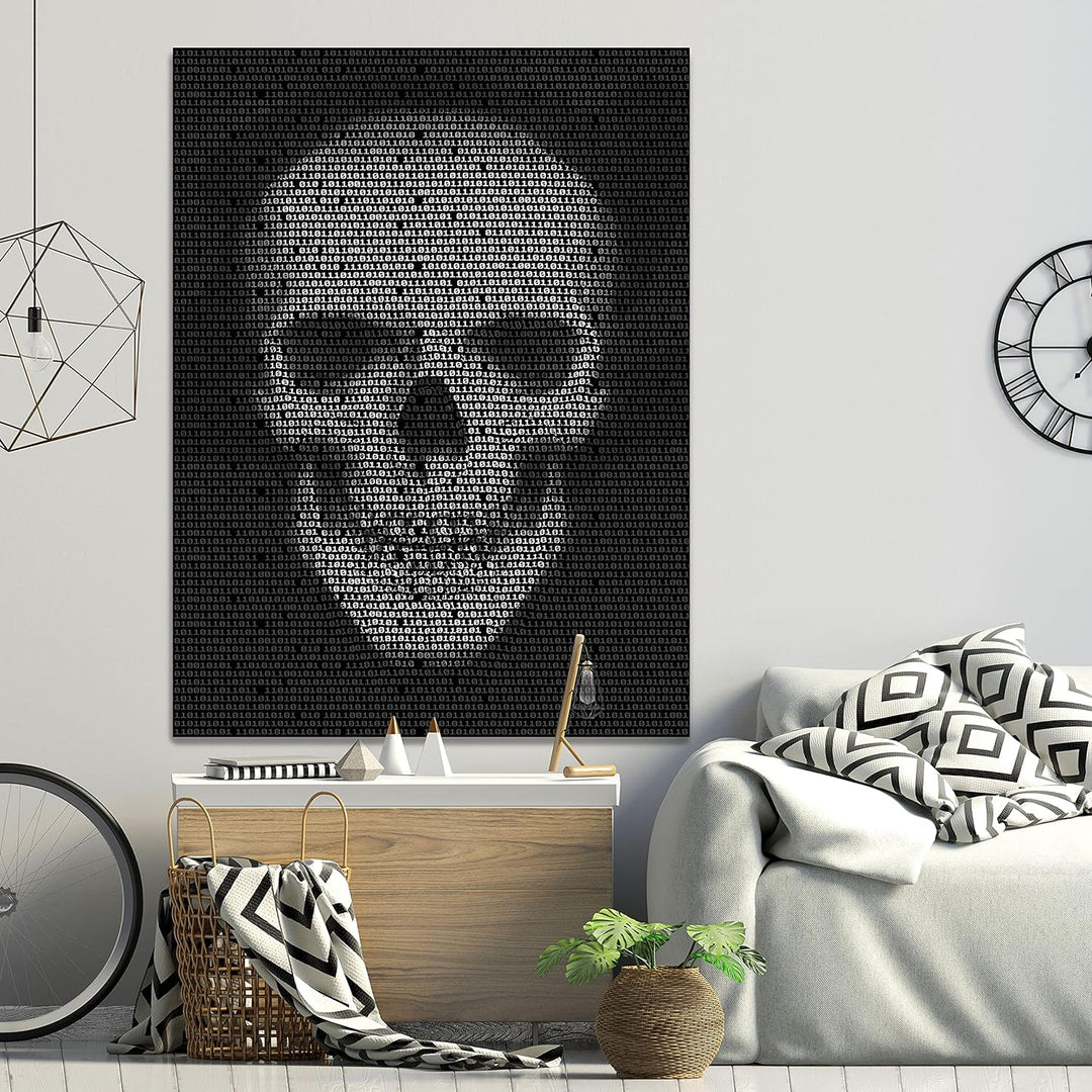 wandmotiv24 Totenkopf Wandbild aus Acrylglas, Grösse 100x75cm, Hochformat, Schädel Binär Code, Schwa