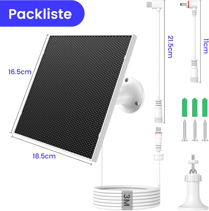 Solarpanel für Ring Kamera, 6W Solar Ladegerät mit USB-C und DC für Ring Stick Up Cam Plus Pro und S