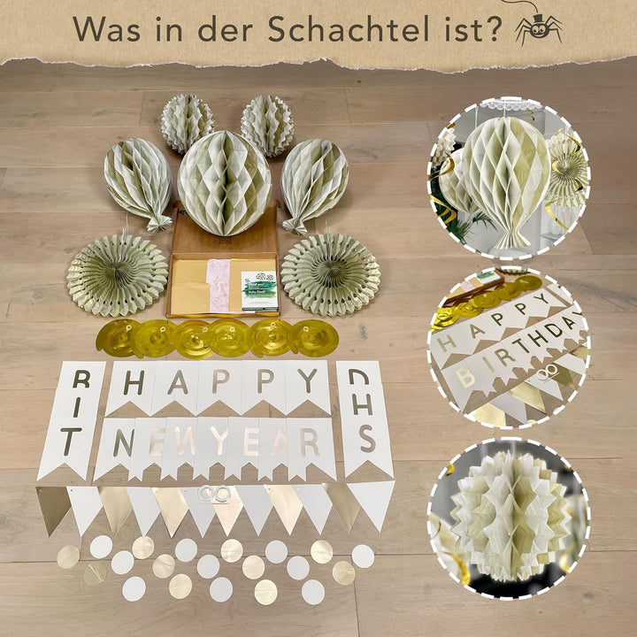 Premium Wiederverwendbare Geburtstagsdeko Frauen Mann - Weiss Gold Deko Geburtstag Frau Mann / Party