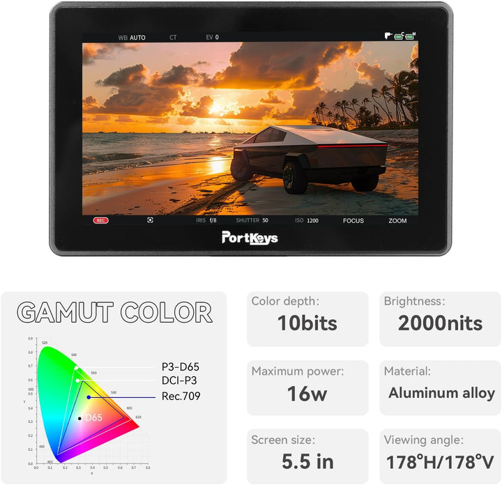 Portkeys BM5 IV 5,5 Zoll 2000nit Kamera-Kontroll-Feldmonitor, Dual-Screen-Camcorder-Monitor für Sony