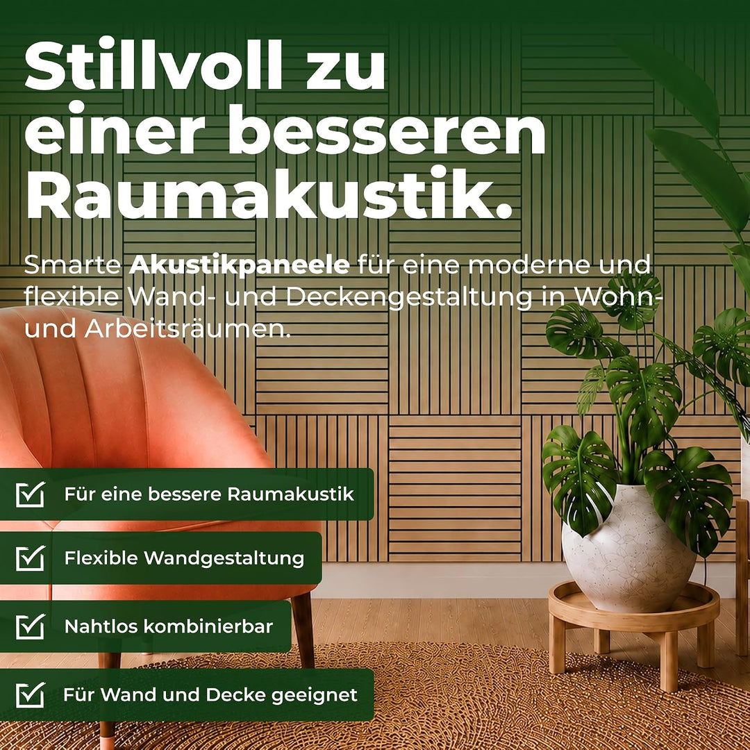 Akustikpaneele Holz 52x52 cm Echtholzfurnier Eiche Dunkel 6er Set Eiche Dunkel 6er-Set, Eiche Dunkel